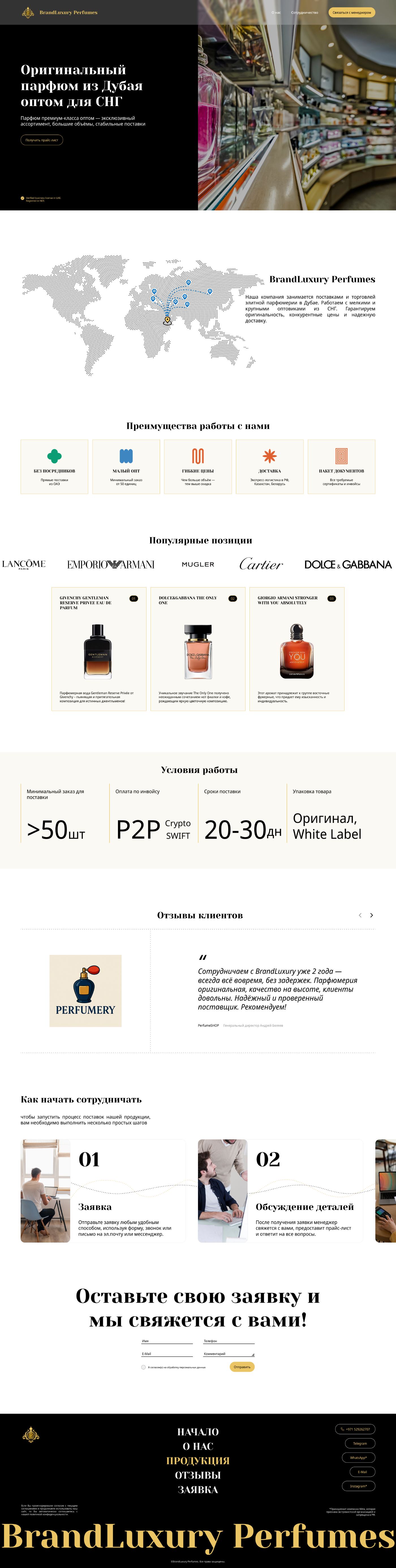 Лендинг оптовых поставок парфюмерии BrandLuxury